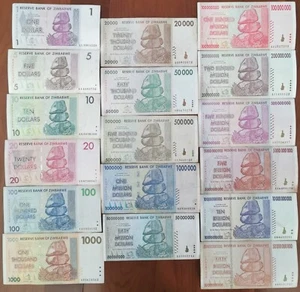 Lot 17 billets ZIMBABWE de 1 à 50.000.000.000 dollars - 50 milliards / billion - Picture 1 of 3