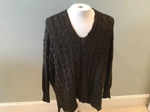  Love by Design Pullover mit Zopfmuster L Large Neu Pullover oliv V-Ausschnitt schwarz marmoriert - Bild 1 von 4