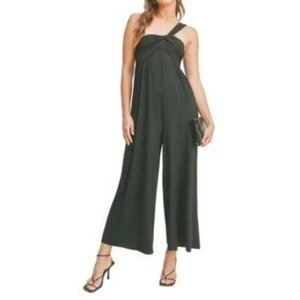 Lush Women’s One Shoulder Wide Cropped Jumpsuit, Black, XL - Picture 1 of 13