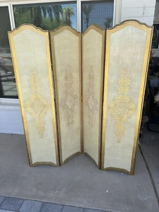 RARE Italy GOLD FLORENTINE FOUR PANEL SCREEN ROOM DIVIDER Hollywood Regency - Picture 1 of 19