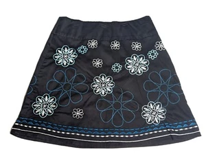 Vintage Heart Soul 90s Embroidered Floral Mini Skirt Zip Black Y2K Size 7 Spring - Picture 1 of 9
