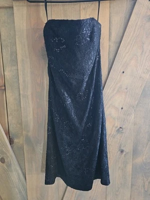 Vestido de lantejoulas de renda preto sem alças White House Black Market tamanho 6 coquetel formal - Imagem 1 de 3