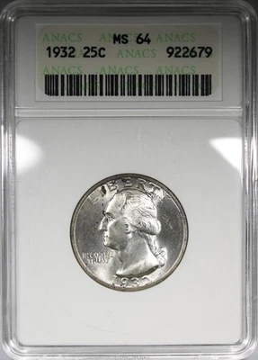1932 Washington Quarter ANACS MS64 Soapbox Holder Flashy Coin - Image 1 of 4