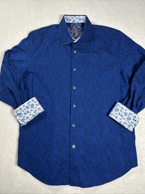 Robert Graham Mens Medium Shirt Button Down Long Sleeve Blue Paisley flip cuff - Image 1 of 4