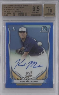 2014 Bowman Draft Chrome Pick Blue Refractor Kodi Medeiros BGS 9.5 GEM MINT Auto - Image 1 of 2