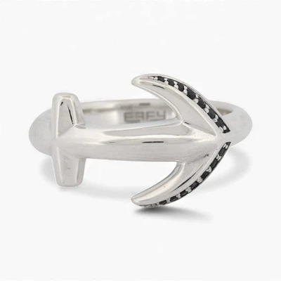 Effy Men’s Sterling Silver Black Sapphire Anchor Ring 0.14 ctw Size 10 - Image 1 of 4