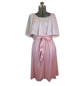 Vintage 60s 70s Floral Baby Pink Midi Dress Volup Size L Cottage Cute - Picture 1 of 12