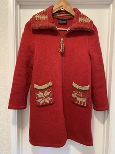 GIESSWEIN AUSTRIA WOOL RED ZIPPER POCKETS UNLINED LONG SWEATER COAT - Picture 1 of 12