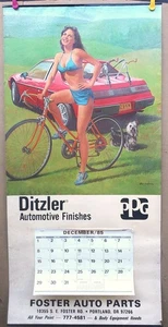 Vintage 1985 Pinup Werbekalender PPG DITZLER AUTOMOTIVE FINISHES Racing - Bild 1 von 3