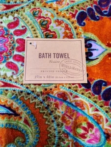 WORLD MARKET Venice Multicolor Velour Paisley Floral Bath 100% Cotton Towel - Picture 1 of 3
