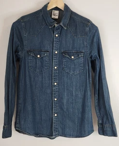 &Denim H&M Denim Shirt Size Small Slim Fit Long Sleeve Western Style Indigo Snap - Picture 1 of 7