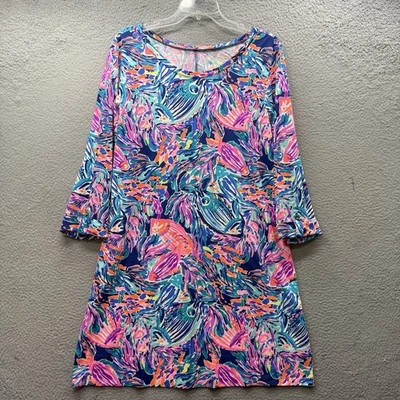 Vestido Lilly Pulitzer Marlowe algodão pima multicolorido resort costeiro rosa azul GG - Imagem 1 de 4