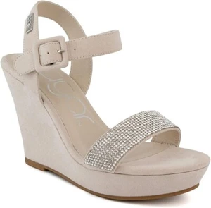 Sugar Women's Platform Glitter Strap Wedge Sandals Beige– size 6.5 - Picture 1 of 5
