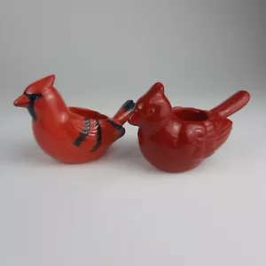 2 portavelas cerámicas rojas cardinales para pájaros azulados - Imagen 1 de 10