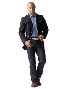Super 120's Worsted Wool 2-Button Navy Elite Blazer by Corbin - Picture 1 of 2