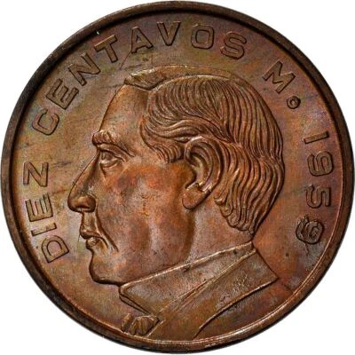 Mexico 10 Centavos Coin | Benito Juarez | Mexican Coin | 1955 - 1967 - Image 1 of 4