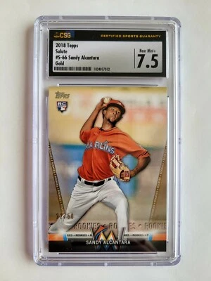 2018 TOPPS SALUTE GOLD SANDY ALCANTARA RC! 22/50! CSG 7.5! 1/1! JERSEY NUMBER! - Image 1 of 3