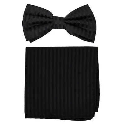 Nova gravata borboleta masculina formal de poliéster pré-amarrada_tom lenço em tons listras pretas  - Imagem 1 de 3