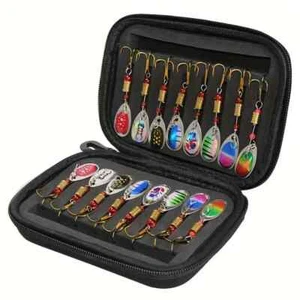 16 Metal Fishing Lure Rotating Spinner Bait Treble Hook Fishing Tackle + case - Picture 1 of 7
