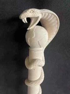 Hand craved snake handle wooden walking cane snake walking stick Replica - Picture 1 of 5