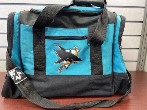 Vtg 90’s San Jose Sharks Nasco Duffle Bag Black Gym Old Logo NHL Pack Cover