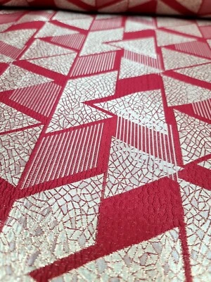 RED BROCADE JACQUARD FABRIC SOLD BY YARD HOME DECORATION DRESS ART DECO TRIANGLE - Image 1 of 4