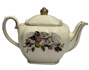 Vintage Sadler Cube Teapot Floral Design w/ Gold Trim England MCM 1940’s - Picture 1 of 11