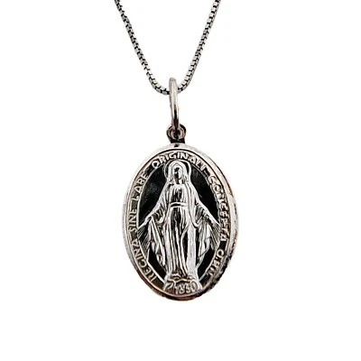 Collana Madonna Miracolosa uomo donna unisex in argento 925 rodiato oro bianco - Immagine 1 di 4