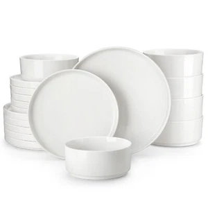 MALACASA LEAH 18-Piece Dinnerware Set Porcelain Bowls & Plates Set Service for 6 - Picture 1 of 15