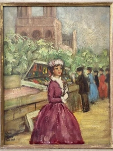 🔥 Fine Vintage Old Paris Impressionist Women Cityscape Oil Painting, 1950s - Picture 1 of 24