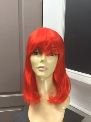 Halloween ROJO BRILLANTE Disfraz Moda Fantasía Cosplay Peluca, Larga con Golpes Foto 1 de 4