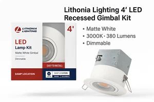  Lithonia Lighting 4" Recessed Gimbal Kit Matte White 3000K 380 250UYU - Picture 1 of 9