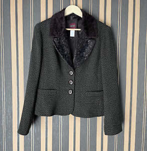 Kenzo vintage jacket blazer wool 42 faux fur collar khaki green