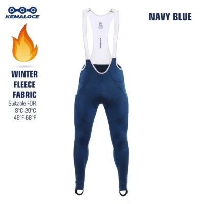 KEMALOCE Cycling Pants Men Long Winter Fleece Black&Blue Bicycle Bike Bib Pants - Image 1 of 4