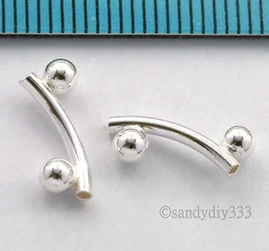6x STERLING SILVER BALL DOT CURVE TUBE SPACER BEADS 12mm  1.5mm #633 - Picture 1 of 2