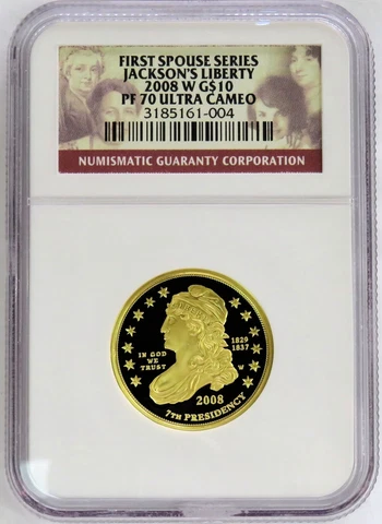 2008 W GOLD $10 JACKSONS LIBERTY 7,684 MINTED 1/2 oz SPOUSE COIN NGC PROOF 70 UC Cover