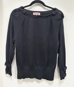 Juicy Couture Women Sweater Bows Cold shoulder Cotton Black size S Coquette - Picture 1 of 11