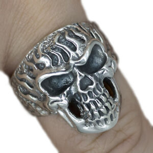 15g fire flames skull biker harley goth motorcycle 925 sterling silver mens ring