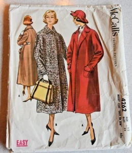 1957 McCall's Pattern #4262 Coat Miss Size 12 Notched Collar Full Length Pockets - Picture 1 of 6