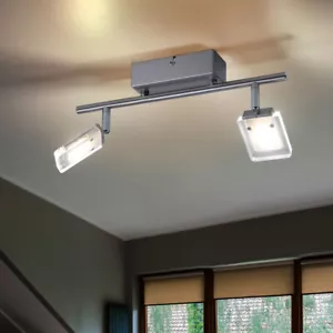 Plafoniera Luce Lampada Spot LED 2-Flammig Faretto Regolabile Metallo Argento - Foto 1 di 8