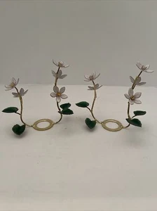Set di 2 Anelli Corona Candele Fiori Smalto Metà Secolo Smalto ARANCIONE FIORE - Foto 1 di 12
