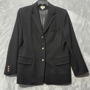 LL Bean Blazer Jacket Womens 14R Black Wool Cashmere Blend Lined Button Up - Picture 1 of 7