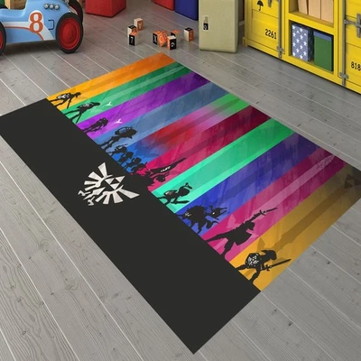 Legend of Zelda Rug Colorful Striped Carpet Triforce Gaming Floor Mat Kids Room - Image 1 of 4