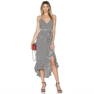 Vestido Revolve Lovers + Friends Bridget Audaz Rayas Negro Blanco Volantes Midi XS - Imagen 1 de 7
