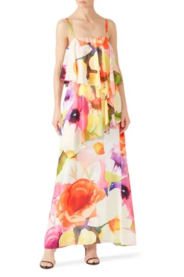 Maxi volante floral multicolor Josie Natori talla 4 (al por menor $795) Foto 1 de 4