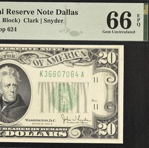 1934D $20 FRN PMG 66EPQ - Top Pop 2/0 - Dallas - Fr. 2058-KW - Rare Gem - Picture 1 of 5