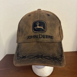 John Deer Mütze/Kappe braun Oilskin Stacheldraht verstellbarer Riemen hinten - Bild 1 von 10