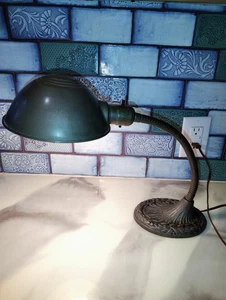 Vintage Industrial Gooseneck Desk Lamp Cast Iron Art Deco Bankers Light Parts - Picture 1 of 10