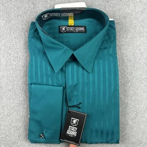 Stacy Adams Shirt Mens 17.5 36/37 Teal Green Stripe Dress French Cuff Formal New - Picture 1 of 4