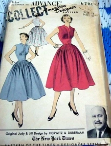 *LOVELY VTG 1950s Designer DRESS ADVANCE Sewing Pattern 13/31 FF - Picture 1 of 2